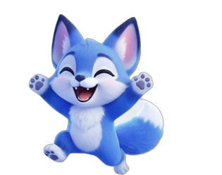 Elio, le renard bleu, qui fête sous les confettis