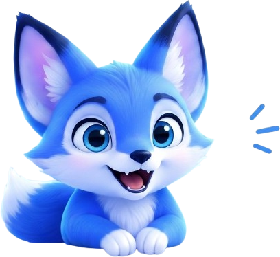 Elio, le renard bleu, qui salue joyeusement